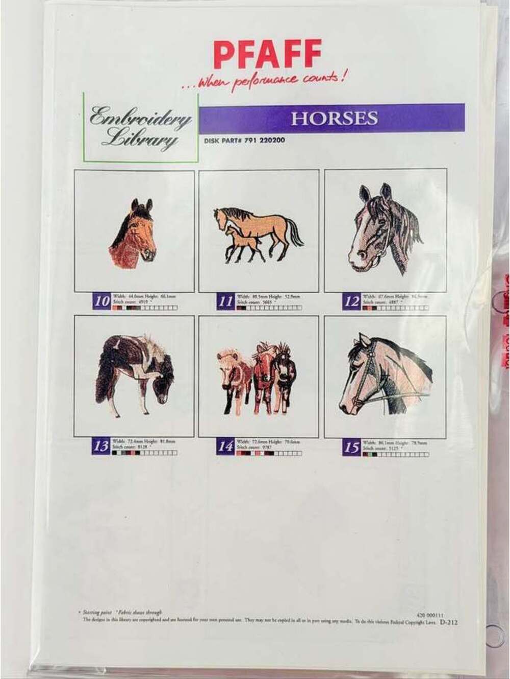 Pfaff Embroidery Library Horses Disk Part# 791 220200